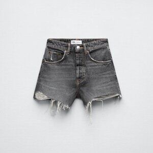 ZARA High Waist Raw Hem Denim Button Up Shorts Gray Size 36 / US Size 4